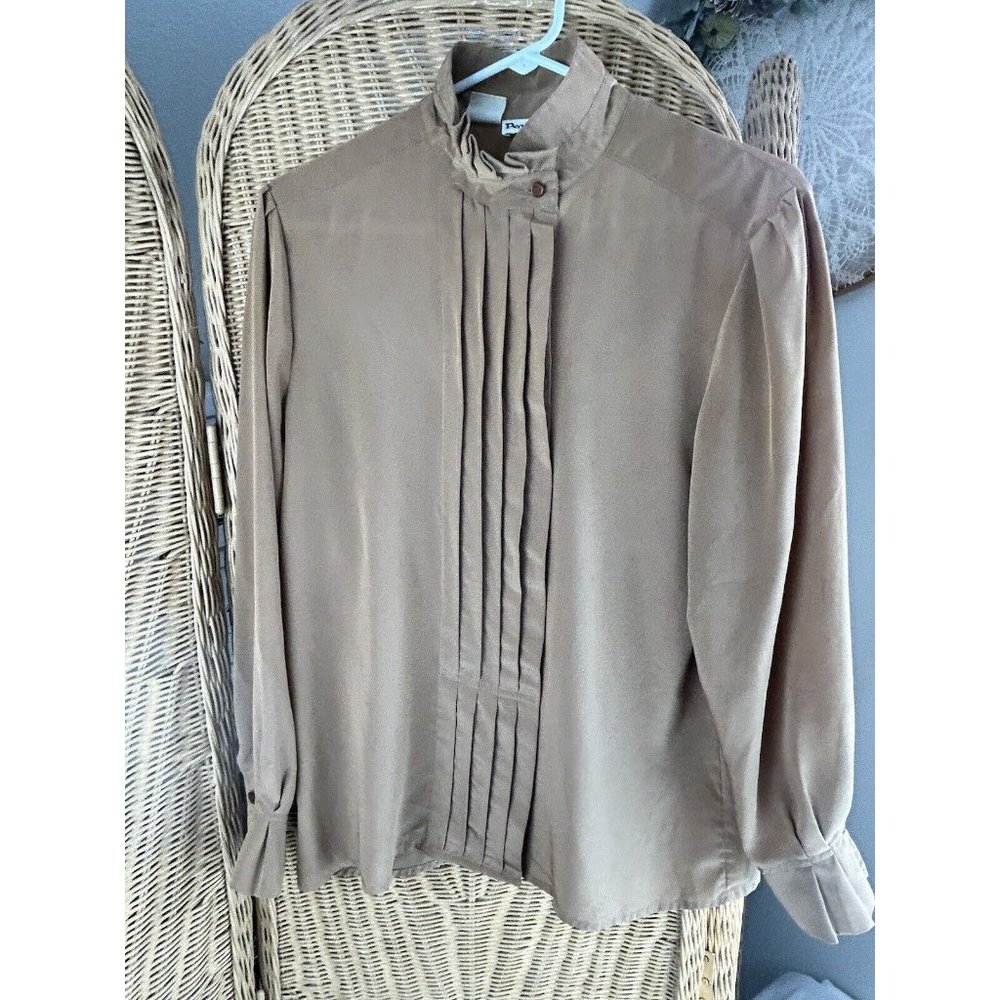 Vintage Blouse Sz 8 Work Business Secretary Taupe Neutral Personal